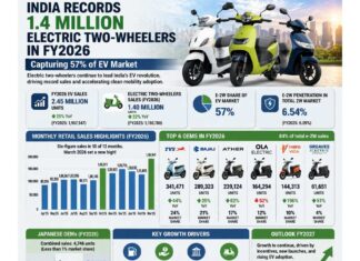 India records 1.4 million Electric Two-Wheelers in FY2026, Capturing 57% of EV market